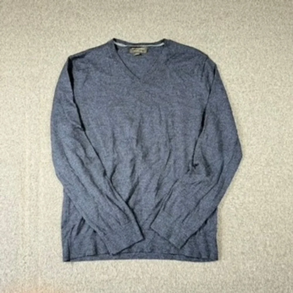 Banana Republic Mens Large Blue Merino Wool V-Neck Sweater Heathered Knit